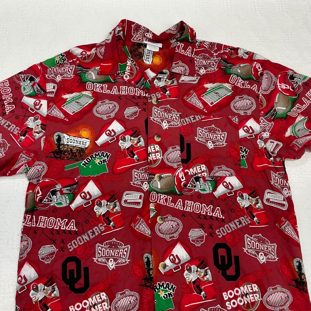 NCAA Oklahoma Sooners Mens Large Crimson Rayon All Over Print Button Down Shirt